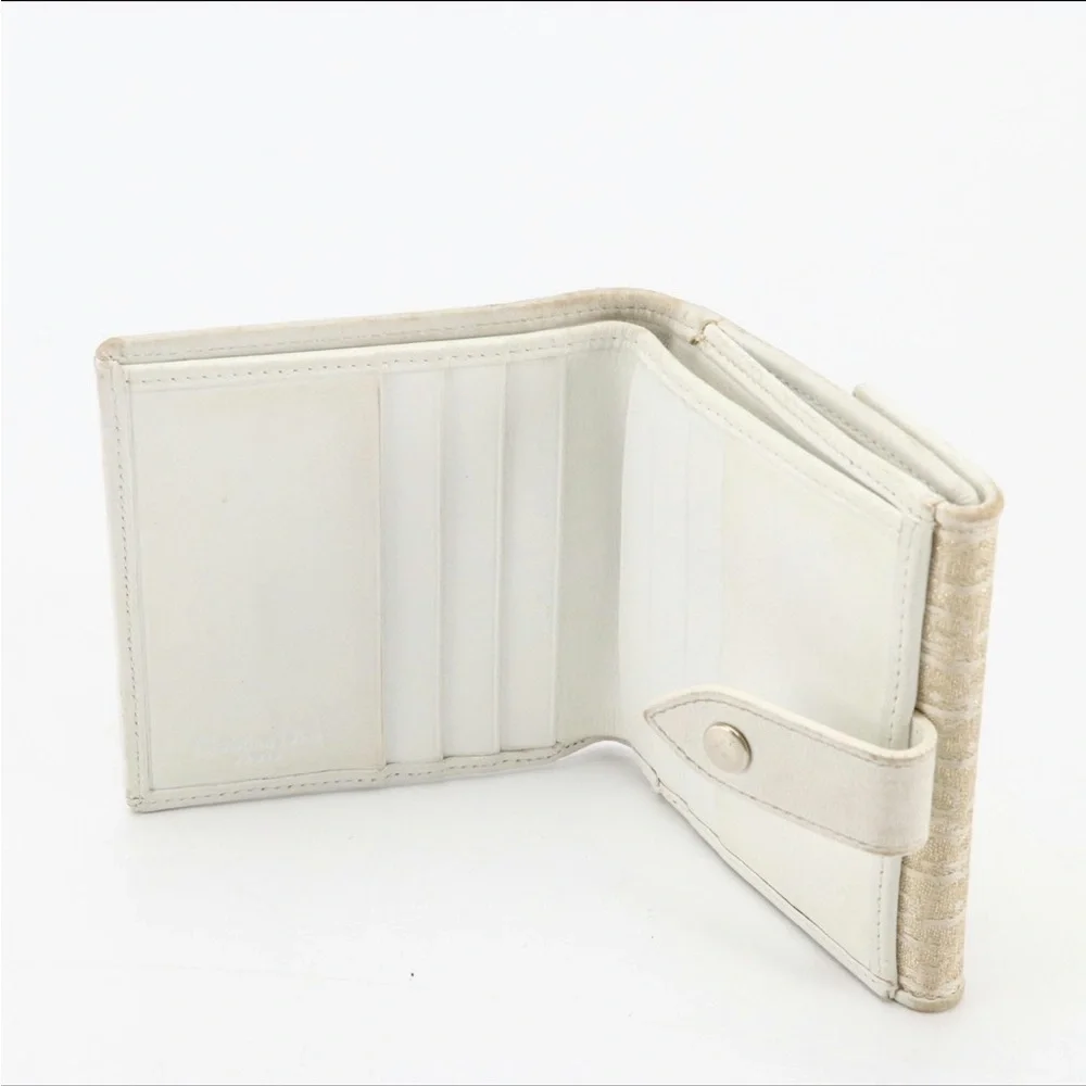 Christian Dior Metallic Gold Monogram Canvas White Leather Wallet Authentic